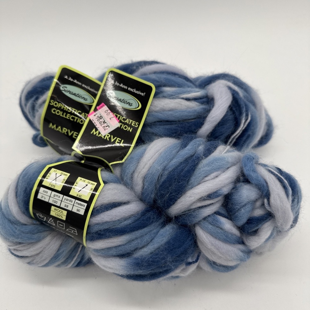 Sensation Sophisticates Marvel 100% Wool Yarn Blue Multi Knitting Crochet 2 Hank